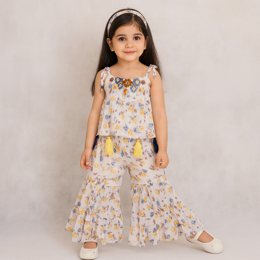 Floral Boho Top & Palazzo Set – Yellow and Blue Bloom