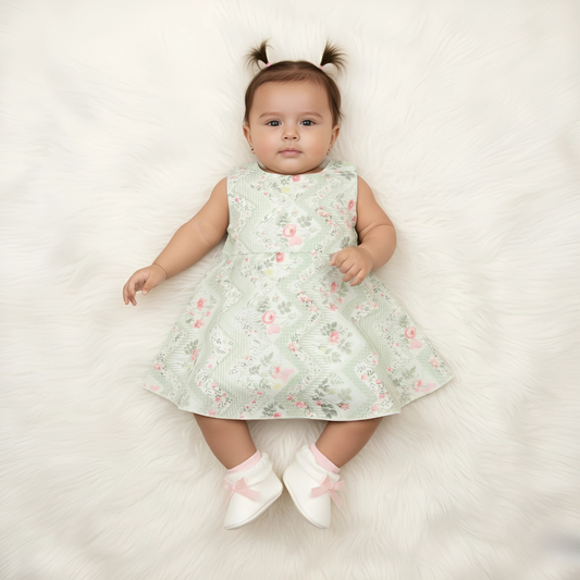 Mint Green Floral Pattern Sleeveless Frock