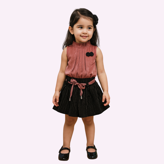 Luxurious Velvet Top & Skirt Set – Black and Dusty Rose Combo
