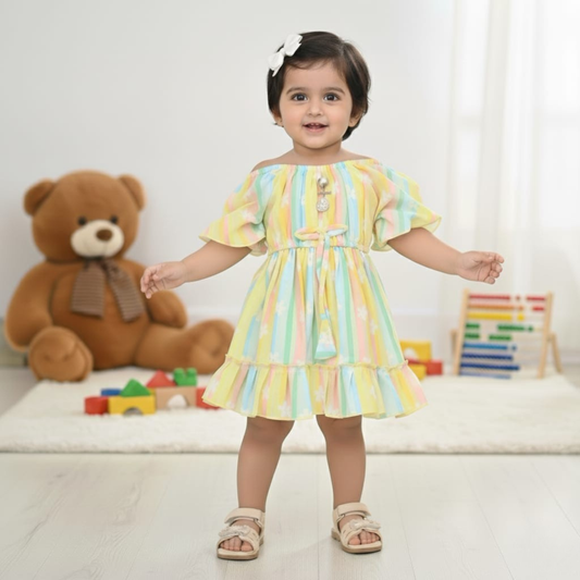 Delightful Pastel Butterfly Sleeve Frock