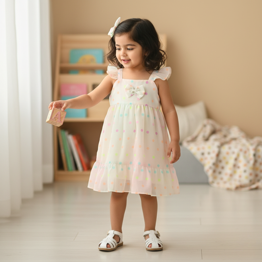 Pastel Polka Dot Sleeveless Party Frock